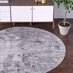 Rugs.com Leipzig Collection Round Rug – 7 Ft Round Grey Low-Pile Rug Perfect for Kitchens, Dining Rooms