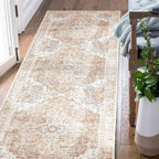 jinchan Kelda Runner Rug 2x5 Hallway Rug Washable Runner Vintage Mat Retro Print Lightweight Non-Slip Accent Floor Cover Distressed Thin Carpet for Entryway Bathroom Bedroom Laundry Room Brick Red