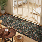 DUKINO 2x6 Runner Rug for Hallway, Washable Vintage Floral Kitchen Rug with Non Slip Backing, Soft Low Pile Throw Carpet Runner for Kitchen, Laundry, Hallway, Bathroom, Black