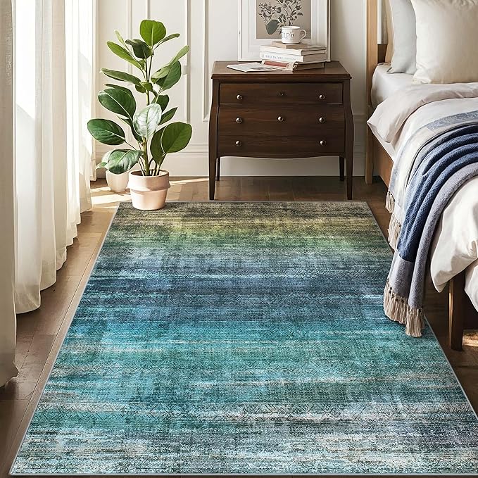 Kokia Abstract Area Rug Living Room 5x7 Colorful Washable Large Rug Bedroom Living Room Under Dining Table Soft Non Slip Stain Resistant Blue Carpet Room Decor, Oslo Teal