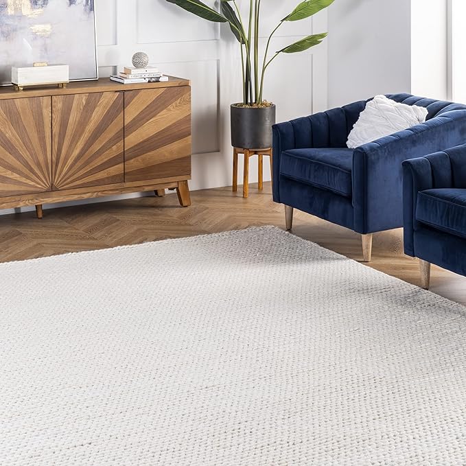 Nuloom Penelope Off-White/Ivory, 6' x 9', Hand-Braided, Wool & Cotton, Textured and Dense, High Traffic, Stain Resistant, Easy Clean, Durable Area Rug for Bedroom, Living Room, Dining, Entryway