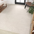 JONATHAN Y Hallie High-Low Curve Ivory/Cream Indoor/Outdoor Area Rug, 12x18, Minimalist, Pet Friendly, Non-Shedding, Stain Resistant, Hose-Washable for Backyard, Patio, Porch (SCN100B-18)