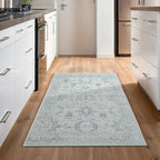 GLN Rugs Traditional Collection - Machine Washable Area Rug, Traditional Washable, Non Slip, Low Pile Chenille Rug, Living Room, Bedroom, Kitchen Rug (2'6" x 7' Cream/Gray/Sea Salt)