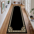 Greek Key Runner Rugs, 2x8ft, Vintage Traditional Tribal Black and Gold Color Stain Resistant Long Rug Runners, Entryways Non Slip Washable Sturdy Room Decor Mat for Kitchen Bedroom