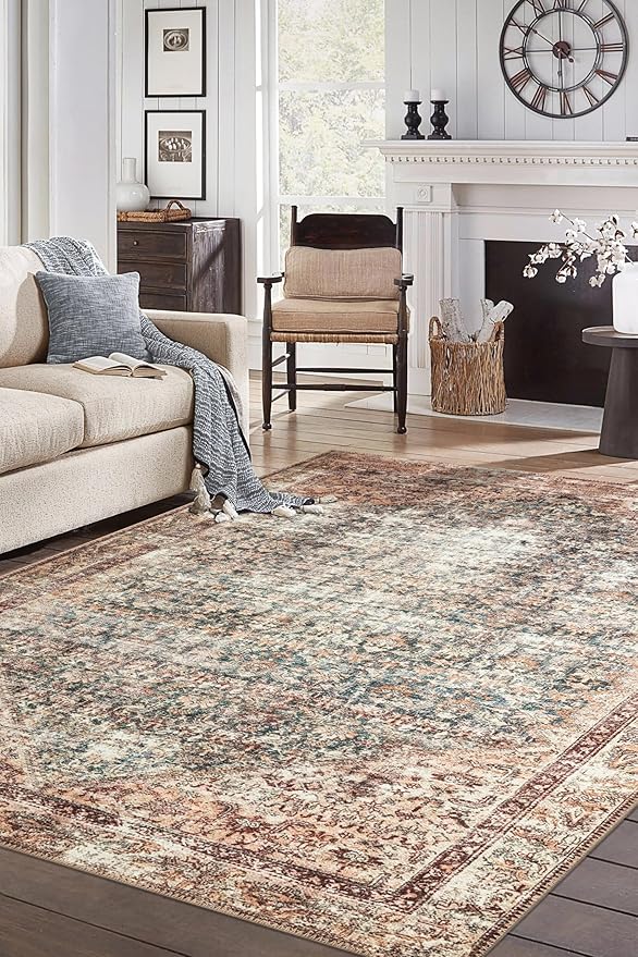 Keen Home Design 6x9 Rug - Machine Washable Area Rug with Non-Slip Backing, Ideal for Living Room, Dining Room, Bedroom - Vintage, Easy Clean, Durable, Low Pile - (6' x 9')