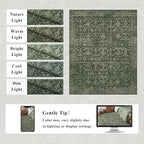 Washable Area Rug 8x10 Green Rugs for Living Room, Vintage Boho Large Rug for Bedroom Dining Room Office, Distressed Floral Print Carpet for Under Table, Soft Non Slip Low Pile Throw Carpet Indoor Mat