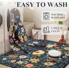 DUKINO Runner Rug, 2x10 Kitchen Hallway Carpet, Washable with Non-Slip Backing, Low Pile Soft Boho Floral for Entryway, Laundry, Bedroom, Dark Blue