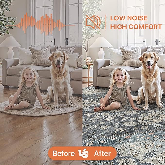 GENIMO 2x5 Washable Runner Rug for Hallway, Vintage Non Slip Low Pile Carpet, Soft Lightweight Printed Rug for Entryway, Kitchen, Corridor & Home Office, Slate Gray Blue