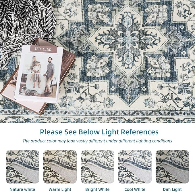 Dripex 9x12 Area Rugs - Stain Resistant Washable Rug Distressed Rugs for Living Room Dining Room Bedroom Anti-Slip Low-Pile and Soft Accent Rug Farmhouse Office Home Decor, Pet & Child Friendly