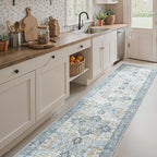 Runner Rug 2'6''x12, Non Slip Vintage Machine Washable Hallway Runner Rugs, Low Pile Lightweight Mat for Hallway, Entryway, Bedroom, Kitchen and Corridor, Blue