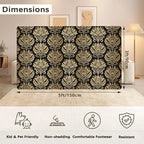 Black Damask Flower Golden Carpet for Living Room, 3x5 Non-Slip Washable Low Pile Abstract Design Rug, Space Saving Area Rug for Bedroom, Dining Room