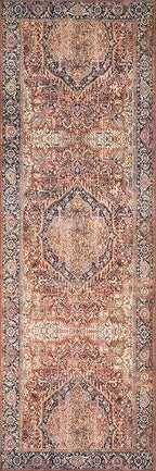 Loloi Layla Collection LAY-08 Red/Navy 2'-6" x 9'-6" .13" Thick Runner Rug, Soft, Durable, Vintage Inspired, Distressed, Low Pile, Non-Shedding, Easy Clean, Printed, Living Room Rug