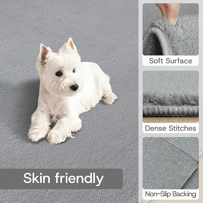 Solid Washable Area Rug - 10x14 Medium Pile Faux Cashmere Carpet for Living Room Bedroom, Grey