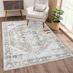 Bloom Rugs Washable Non-Slip 4' x 6' Rug - Blush/Beige Traditional Medallion Area Rug for Living Room, Bedroom, Dining Room, and Kitchen - Exact Size: 4' x 6'
