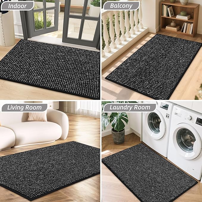 BEQHAUSE 2x3 Entryway Rug Indoor Door Mat Non-Slip Washable, Hallway Rugs Absorbent & Stain Resistant Hall Carpet Runner Rugs for Entryway, Front Door Floor Mats Laundry Room Rugs for Entry, Black
