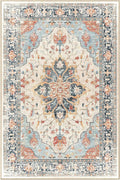 Area Rugs 3'x7' Washable Non-Slip, Floral Vintage Distress Print Pattern Medallion Carpet for Living Room Bedroom Dining Room, Beige Navy Blue Orange Colorful