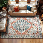YJ.GWL Area Rugs for Living Room 9x12 Machine Washable Rugs, Non Slip Floral Vintage Rug Indoor Carpet, Stain Resistant Large Rug for Bedroom Dining Room, Copper Tan
