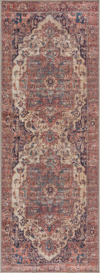 Bloom Rugs Washable 12 ft Runner - Beige/Terracotta Traditional Runner for Entryway, Hallway, Bathroom, and Kitchen - Exact Size: 2.5' x 12'