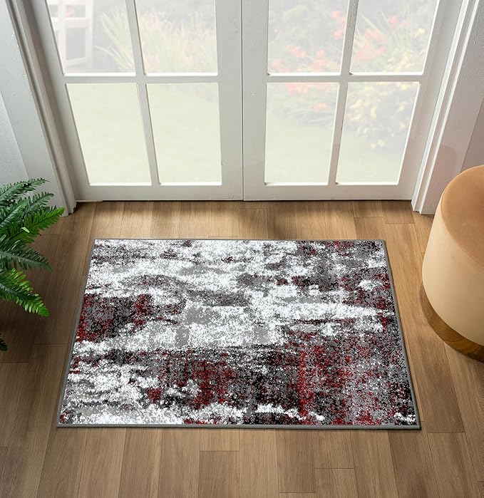 LUXE WEAVERS Modern Abstract Art Red 2x3 Area Rug