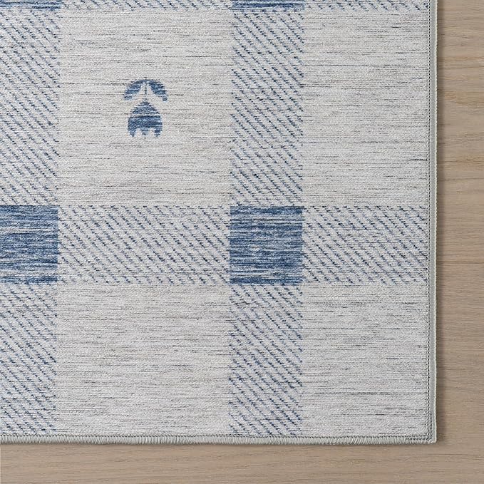 Dash & Albert Valen Plaid Blue Machine Washable Rug, 5 X 8 Feet, Blue/White Plaid Pattern