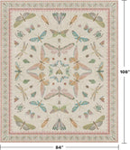 7x9 Cute Insect Rugs for Girls Bedroom - Pink and Blue Washable Floral Living Room Rugs, Dining Room Under Table, Insect Print Whimsical Indoor Décor, Low Pile & Soft