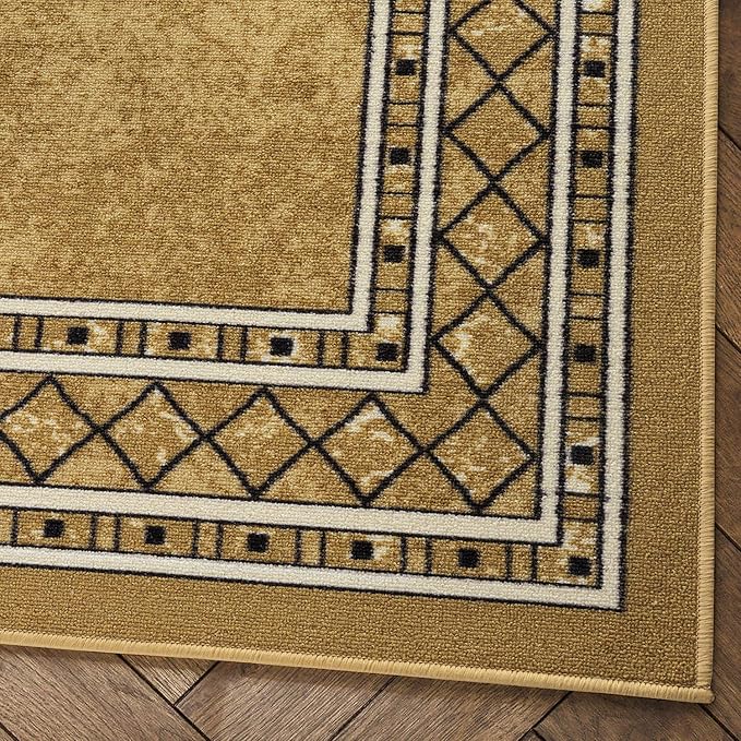 Antep Rugs Alfombras Modern Bordered 3x5 Non-Skid (Non-Slip) Low Profile Pile Rubber Backing Indoor Area Rugs (Brown, 3' x 5')