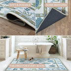 Fame Living Green Oushak Rug, Vintage Turkish Eclectic Floral Pastel Large Oversized Area Rugs for Living Room Dining Bedroom Kitchen Bathroom (55 CGRN, 2'5'' x 6'6)