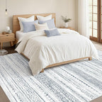 Nakagishi 8x10 Area Rugs Living Room: Washable Boho Large Neutral Soft Farmhouse Rug Stain Resistant Modern Indoor Floor Non-Slip Carpet for Bedroom Nursery Kids Playroom Office Dining Dorm-White Blue