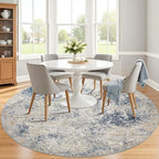 8ft Washable Round Rug - 8x8 Area Rugs Modern Abstract Rugs for Living Room Non-Slip Low Pile Soft Machine Washable Carpet for Bedroom, Living Room, Dining Room, Nursery, Farmhouse (8'x8' Beige Blue)