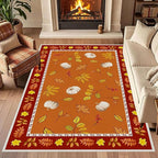 Fallen Leaves Carpet for Kitchen, 6x8ft, Autumn Pumpkins with Leave Orange Area Rug, Indoor Ultra-Thin Foldable Machine Washable Fun Pumpkin Bath Mat for Home Office Relax Room