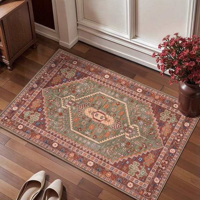 Ciicool Small Area Rug, 2x3ft Boho Rug, Ultra Soft Entry Rugs for Entryway, Non-Slip Washable Rugs Oriental Low-Pile Indoor Mat Floor Carpet for Entrance Bedroom Kitchen Bathroom Foyer Decor