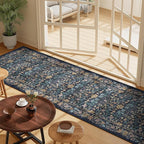DUKINO 2x6 Runner Rug for Hallway, Washable Vintage Floral Kitchen Rug with Non Slip Backing, Soft Low Pile Throw Carpet Runner for Kitchen, Laundry, Hallway, Bathroom, Dark Blue
