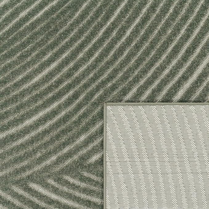 Paco Home Modern Area Rug with Abstract Line Pattern and Contour-Cut in Green, Size: 2'8" x 4'11"