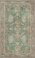 3x5 Rug Washable Small Area Rug Non Slip for Entryway Bedroom Bathroom Kitchen, Boho Green Rug, Thin Low Pile Foldable Carpet, Vintage Farmhouse, Dark Sage/Gold