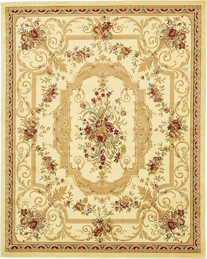 Rugs.com Chateau Collection Rug – 8' x 10' Cream Medium Rug Perfect for Living Rooms, Large Dining Rooms, Open Floorplans