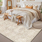 9x12 Beige Area Rug for Living Room Bedroom Neutral Soft Non Slip Rug Low Pile Vintage Distressed Large Carpet for Dining Room Nursery Office Indoor