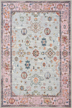 GLN Rugs Traditional Collection - Machine Washable Area Rug, Traditional Washable, Non Slip, Low Pile Chenille Rug, Living Room, Bedroom, Kitchen Rug (5' x 7' Pink/Blue/Multicolor)
