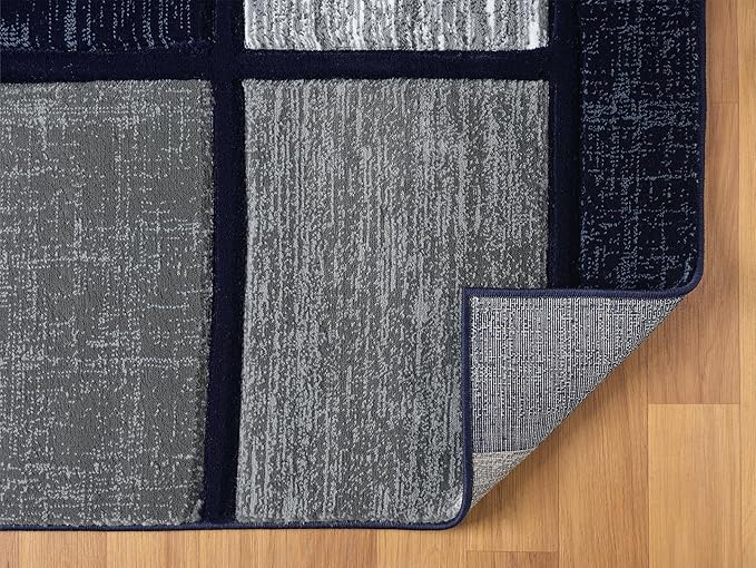 Navy Blue Geometric 8x10 Area Rug – Modern Patterned Carpet for Living Room, Bedroom, or Office – Soft Durable Floor Rug – Stylish Contemporary Design