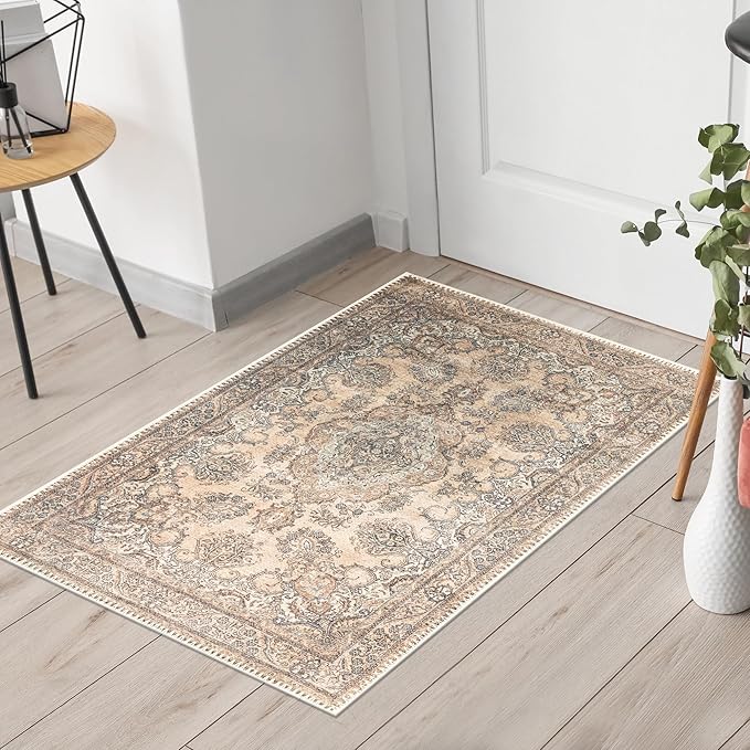 Keen Home Design 2x3 Rug - Machine Washable Entry Rug with Non-Slip Backing, Ideal for Enteryway, Kitchen, Bathroom, Laundry Room - Vintage, Easy Clean, Durable, Low Pile - (2' x 3')