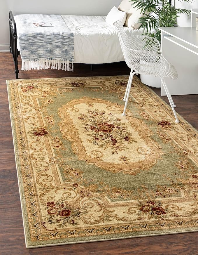 Rugs.com Chateau Collection Rug – 10' x 13' Green Medium Rug Perfect for Living Rooms, Large Dining Rooms, Open Floorplans
