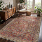 8x10 Area Rug Machine Washable Boho Rug for Living Room,Ultra-Thin Low Pile Carpet,Lightweight Indoor Printed Rug,Non Slip Floral Area Rug for Bedroom, Dining Room, Home Office,Burgundy Red