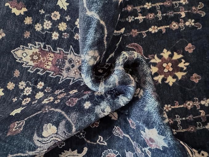 GLN Rugs Traditional Collection - Machine Washable Area Rug, Traditional Washable, Non Slip, Low Pile Chenille Rug, Living Room, Bedroom, Kitchen Rug (2'6" x 10' Black)