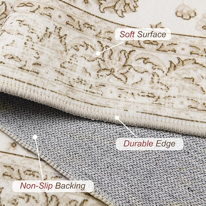 XWZO Entryway Area Rug 2x3ft — Soft Low Pile Non-Slip Door Mat for Bedroom Bathroom Kitchen Laundry Farmhouse, Spill Resistant Washable Small Indoor Carpet for Doorway & Entrance, Beige