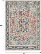 RUGGABLE Washable Vintage Area Rug – Kamran Cayenne Red 5x7, Stain-Resistant, Non-Slip – Medium Machine Washable Rugs for Living Room, Bedroom, Hallway, Entryway & Office–with Standard Pad