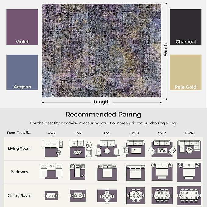 Kokia Abstract Area Rugs 8x10 Bedroom Soft Living Room Rugs Washable Distressed Vintage Comfy Black Gray Carpet with Non-Slip Backing for Farmhouse Home Office Room Decor, Oslo Nebula