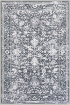 KILOCOCO Area Rug 5x7 Living Room Rug Washable Printed Vintage Floral Non Slip Soft Rubber Backed Indoor Bedroom Rugs for Laundry Room Kitchen Playroom Moroccan Area Rugs, Grey