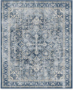 RUGGABLE Washable Vintage Area Rug – Kamran Admiral Blue 8x10, Stain-Resistant, Non-Slip – Large Machine Washable Rugs for Living Room, Bedroom, Hallway, Entryway & Office–with Standard Pad