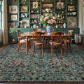Farmhouse Dark Green Dining Room Rugs for Under Table - 6x9 Washable Cottagecore Distressed Low Pile Non Slip Flora Rug for Living Room, Bedroom, Nursery, Home Office - Soft Boho Moody Accent Mat