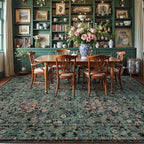 Farmhouse Dark Green Dining Room Rugs for Under Table - 6x9 Washable Cottagecore Distressed Low Pile Non Slip Flora Rug for Living Room, Bedroom, Nursery, Home Office - Soft Boho Moody Accent Mat