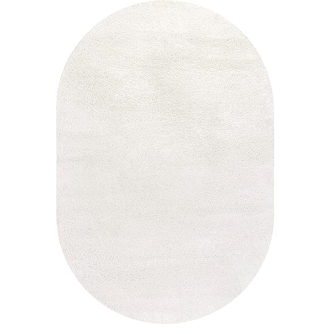 Eyely UES100T-3OV Supersoft Haze Solid Low-Pile Indoor Area Rug Casual;Contemporary;Solid;Traditional, Bedroom, Kitchen, Living Room, Easy-Cleaning, Non-Shedding, 3 X 5 Oval, Cream